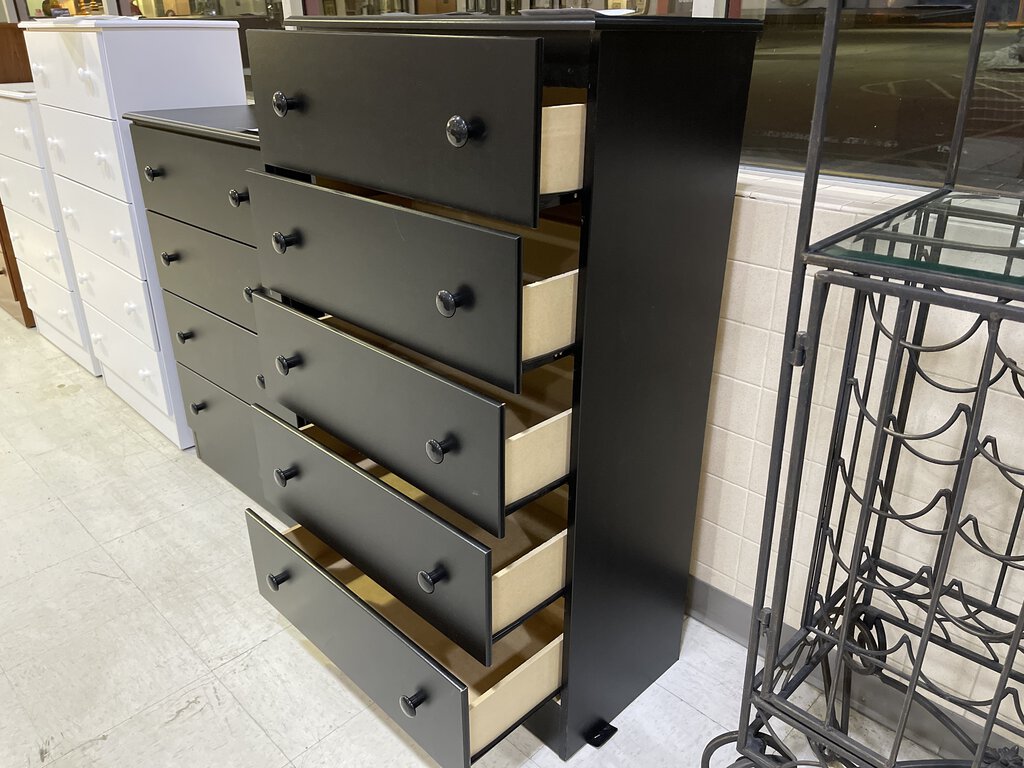 Promo Black NEW 5 Drawer Chest 27x15x48 (195-05)