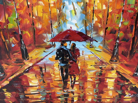 77642 (8456-9) NEW Framed Painting Couple In Park 44x56