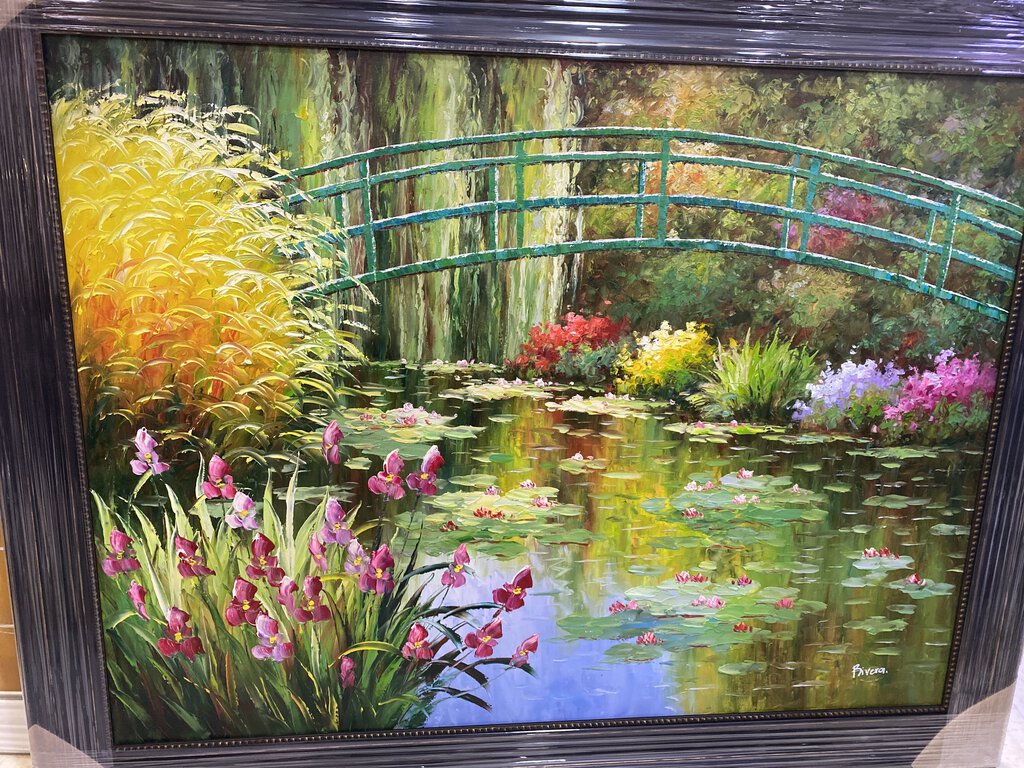 77658 (8456-10) NEW Framed Painting Lily Pad Pond 56x44