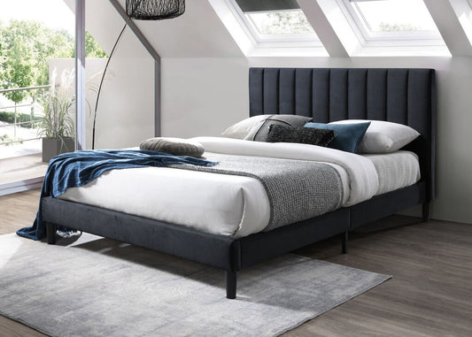 Elisa NEW Queen Black Velvet Platform Bed Frame 61x85x44 (108230)