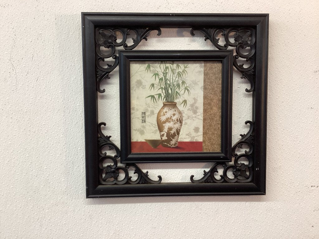 82397 (8508-2) Black Frame Wall Art Bamboo Vase 14x14