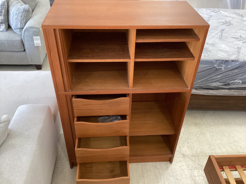 82574 - Mid Century Danish Teak Tambour Door Chest 36x18x51