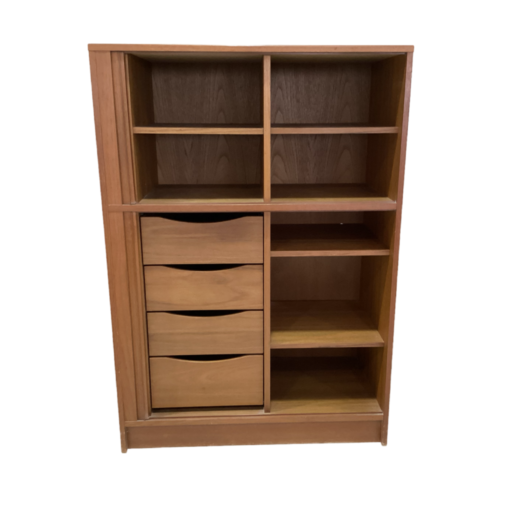 82574 - Mid Century Danish Teak Tambour Door Chest 36x18x51