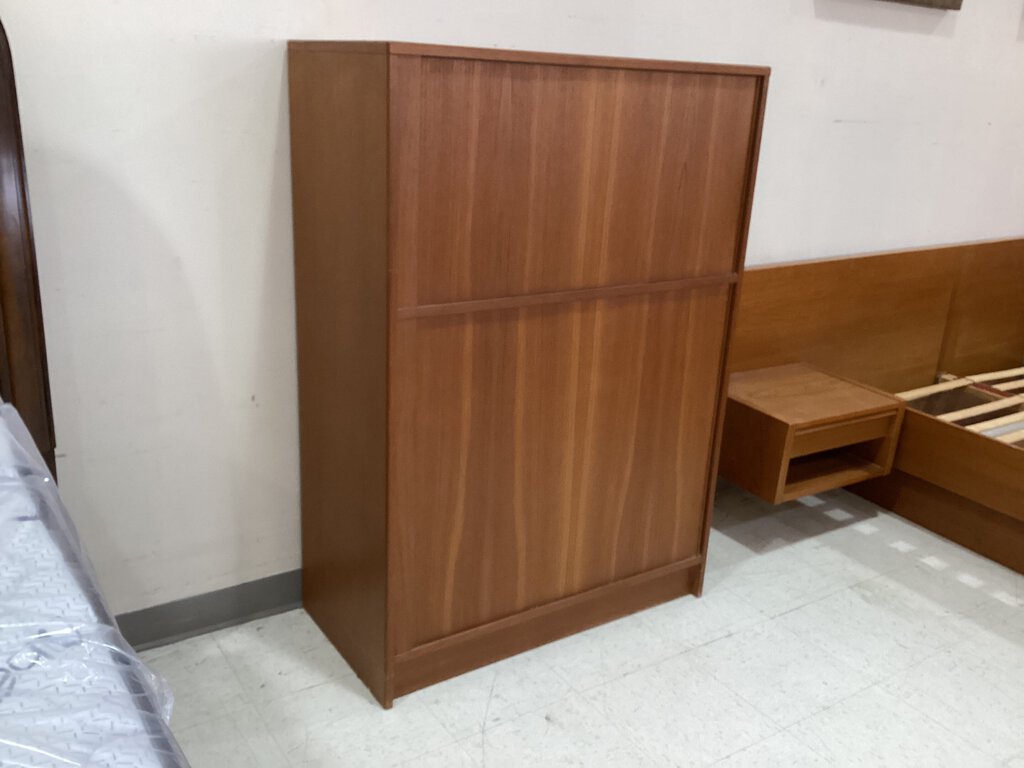 82574 - Mid Century Danish Teak Tambour Door Chest 36x18x51