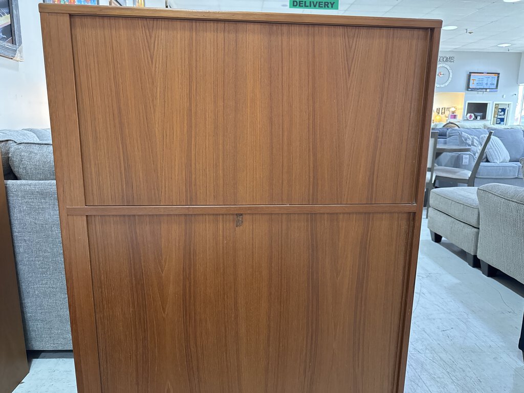 82575 - Mid Century Danish Teak Tambour Door Chest 36x18x51
