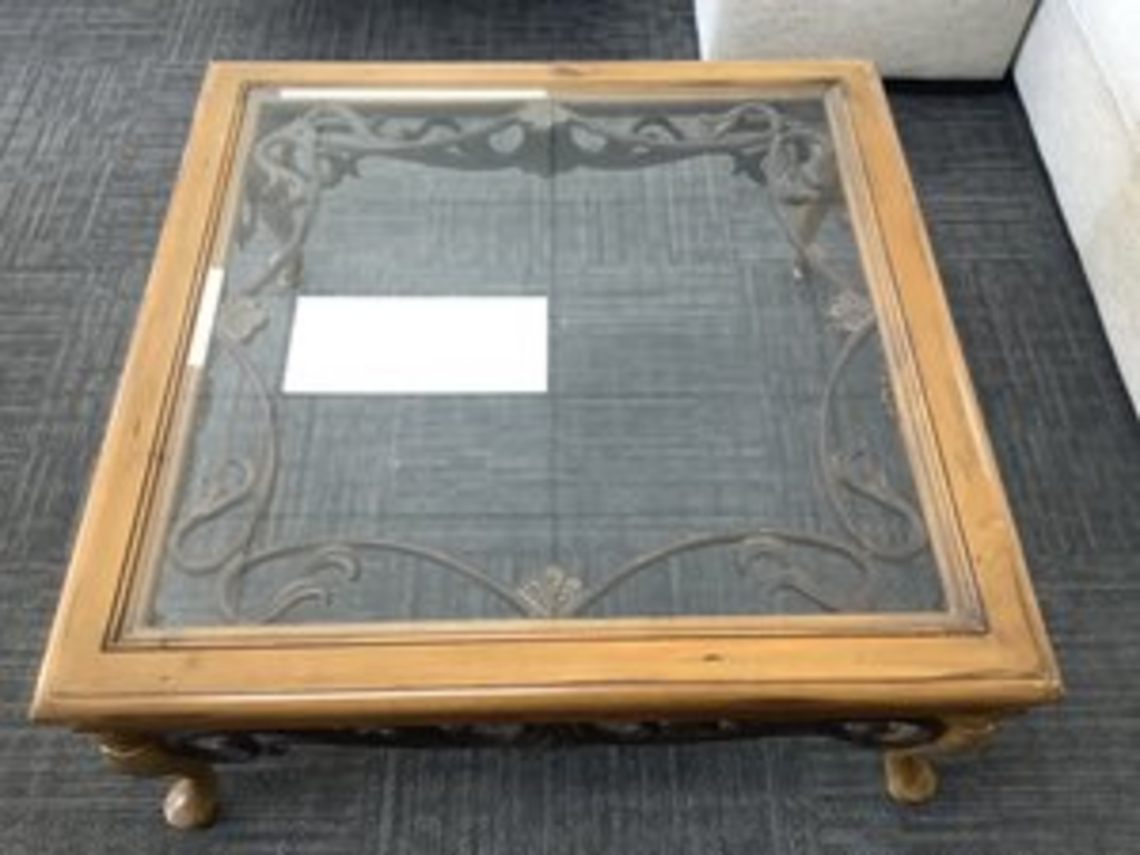 76925 - Ethan Allen Wrought Iron Glass Top Cocktail Table 40x40x18