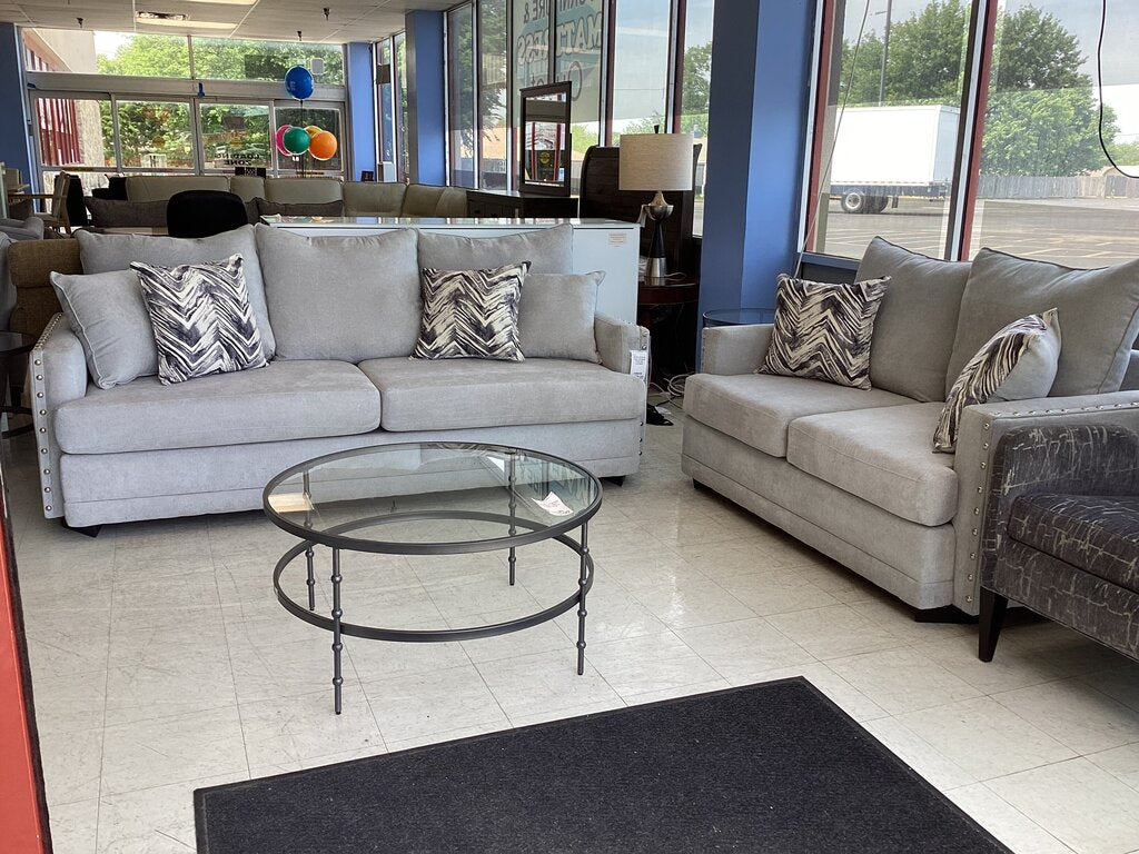83200 (8528-8) Gray Studded Sofa and Loveseat 91/65x38x30