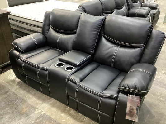 Emerson Black NEW Motion/Reclining Loveseat w/Console, USB - 75x30x40 -(665041)