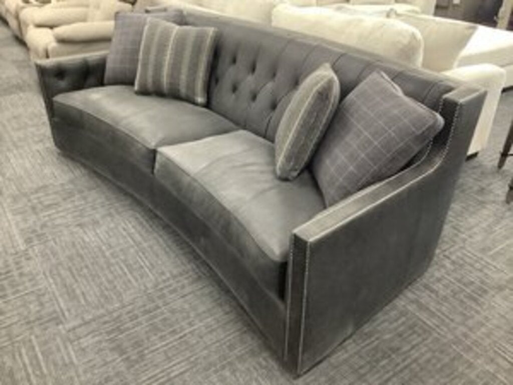 76961 - Bernhardt Candice Gray Leather Sofa 95x40x35
