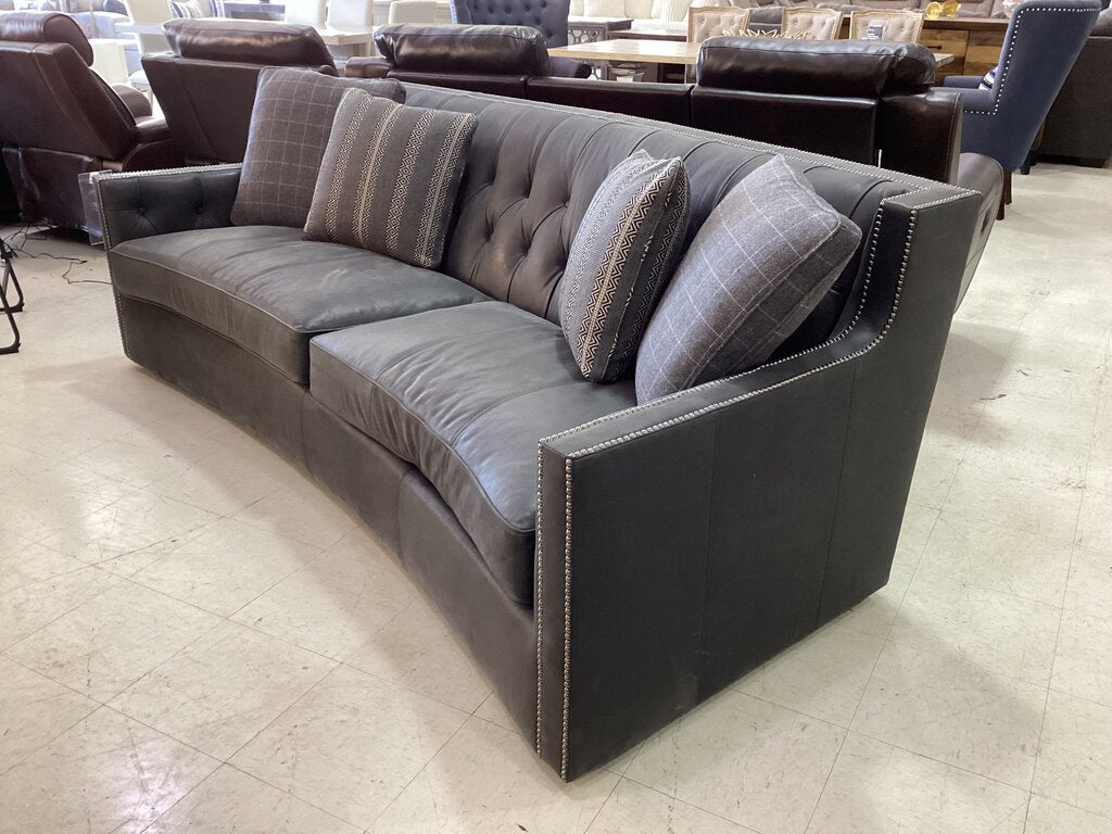 76961 - Bernhardt Candice Gray Leather Sofa 95x40x35