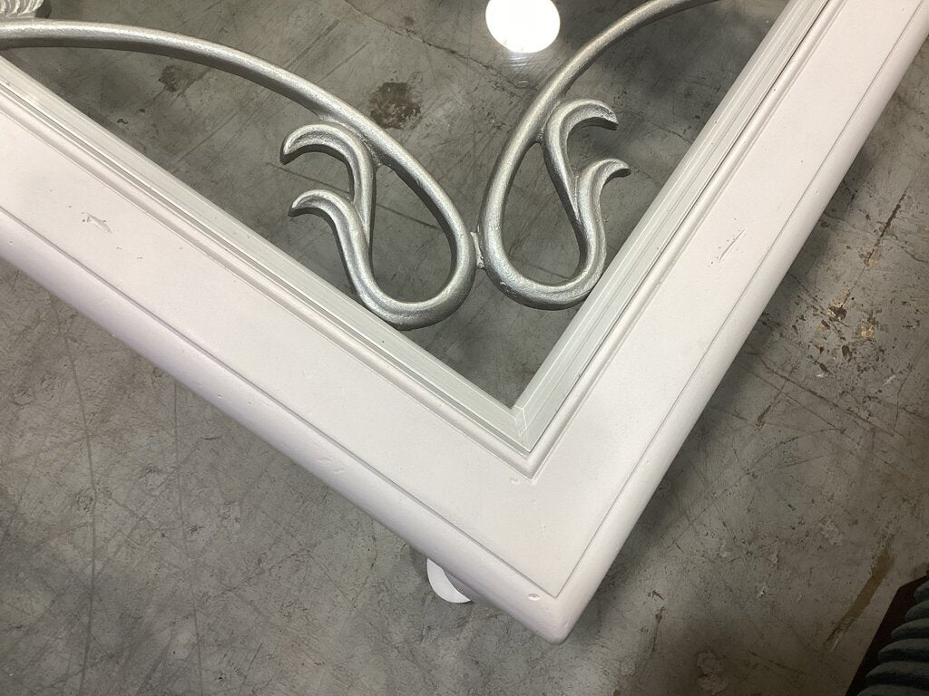 83448 - Wrought Iron & Wood Glass Top Cocktail Table 40x40x18