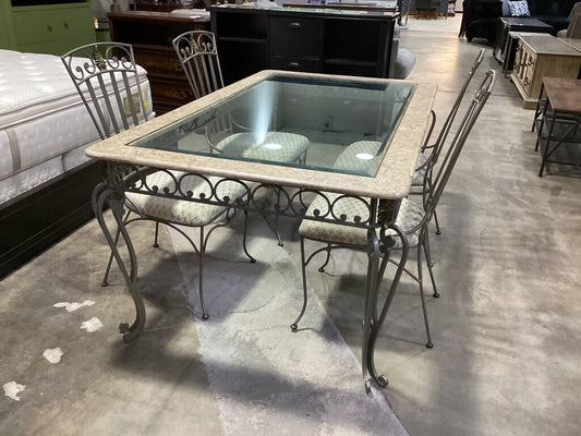 83435 - 5p Dining Table Metal/Marble/Glass 72x42x31