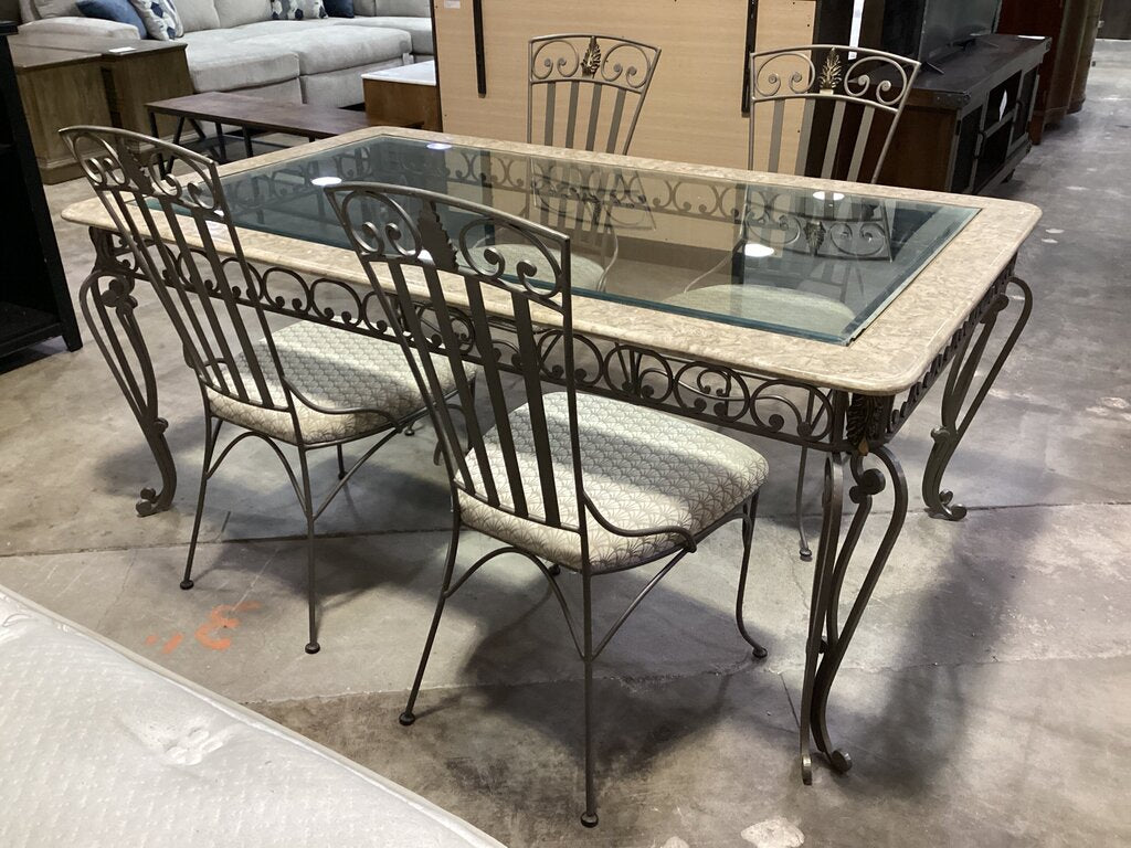 83435 - 5p Dining Table Metal/Marble/Glass 72x42x31