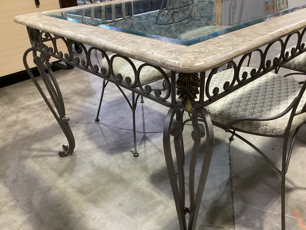 83435 - 5p Dining Table Metal/Marble/Glass 72x42x31