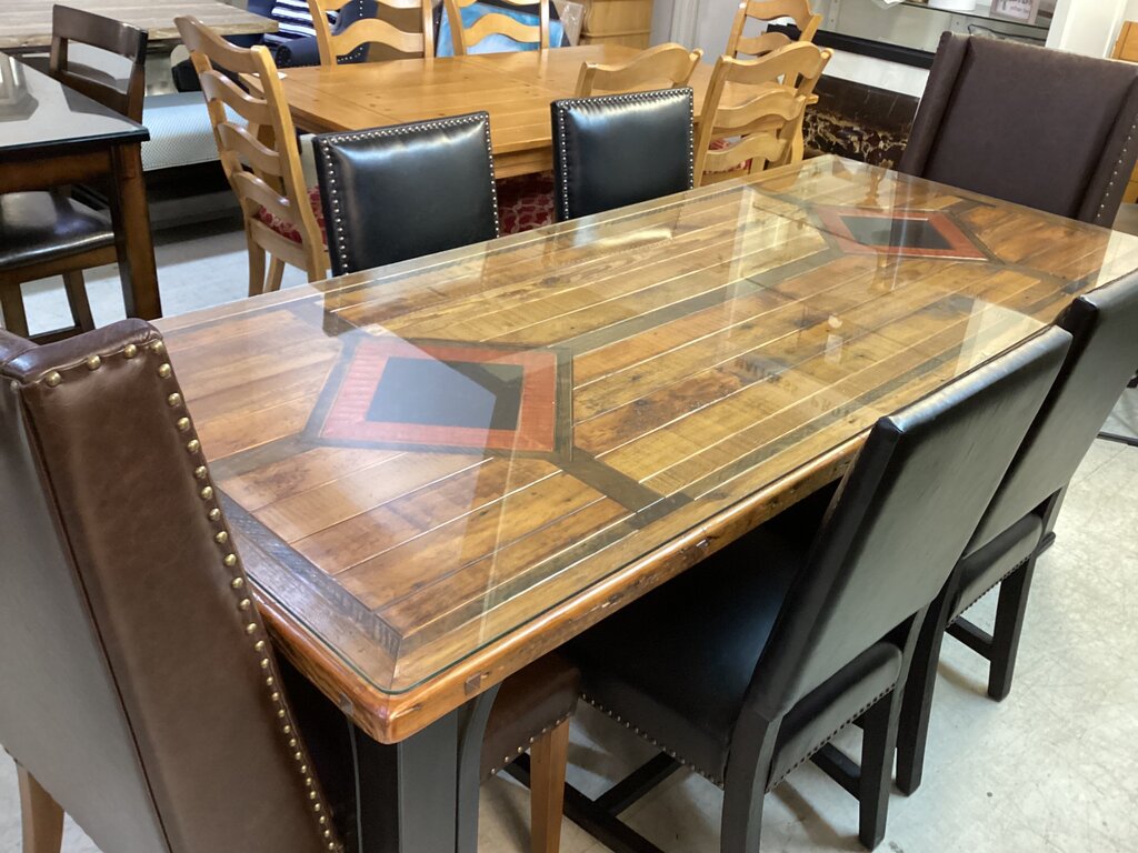 83514 - 7pc Rustic Dining w/Protective Glass Top 36x84x31