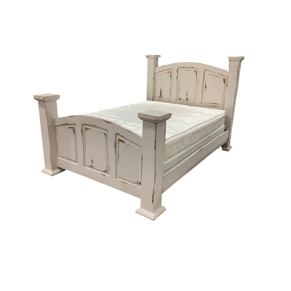 83574 - Distressed Rustic White Queen Bed Frame 66x95x58