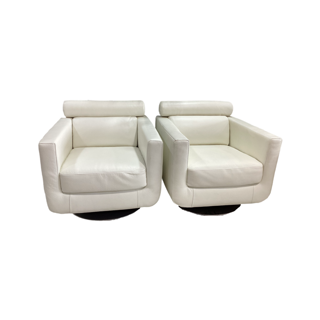 83705-06 - Pair of Natuzzi Suad Leather Swivel Chairs 30x32x29