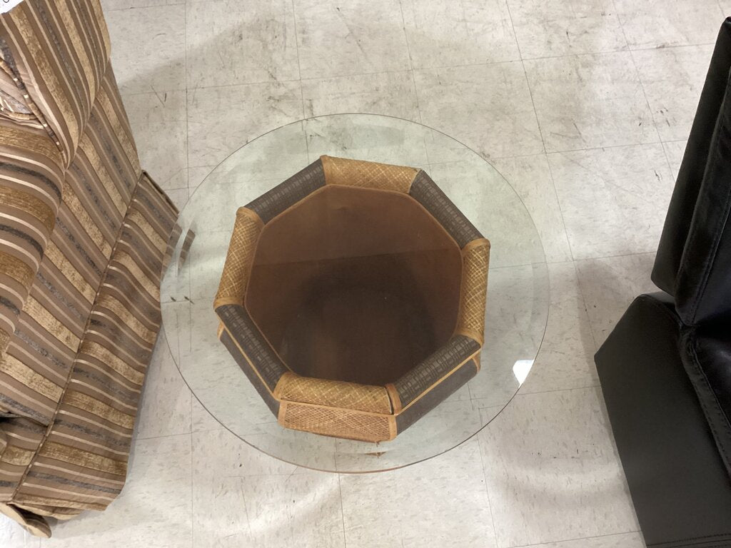 83694 - Glass Top Basket Side Table 24x24x20