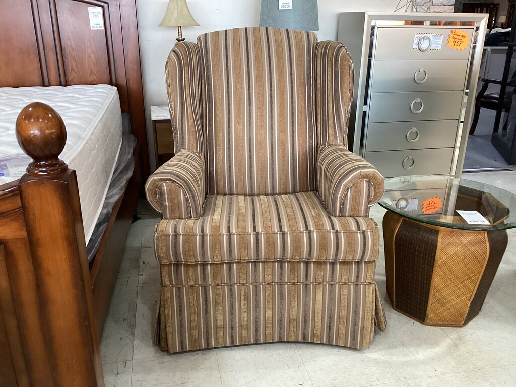 83681 - Tan Striped Wing Back Chair 35x34x46