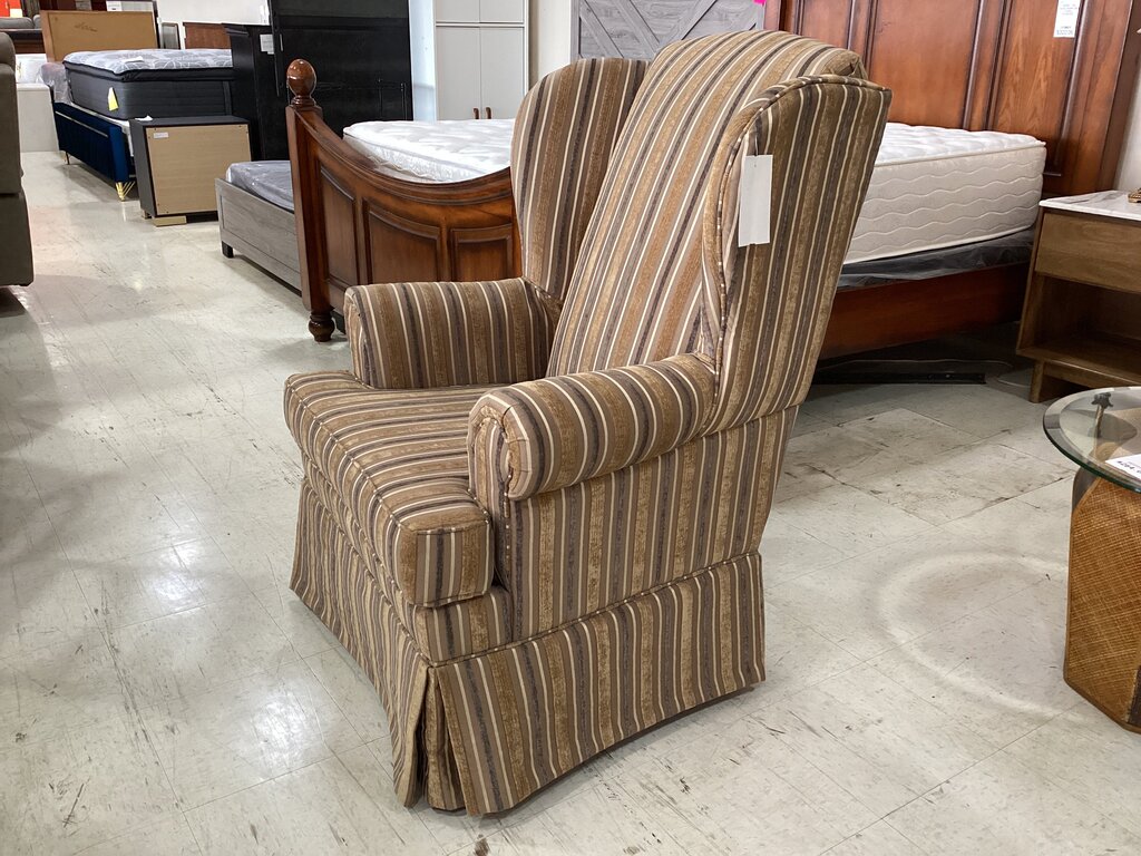 83681 - Tan Striped Wing Back Chair 35x34x46