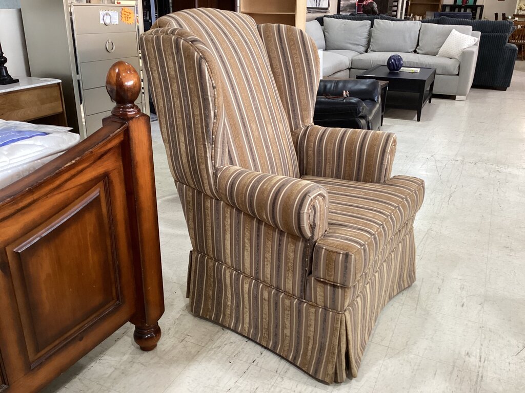 83681 - Tan Striped Wing Back Chair 35x34x46