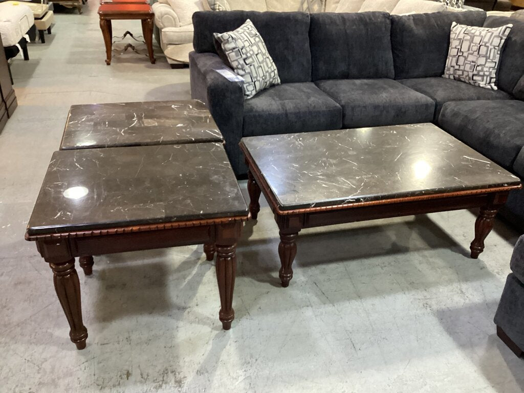 83704 - 3pc Marble Top Table Set 48x32x20, 26x23x25