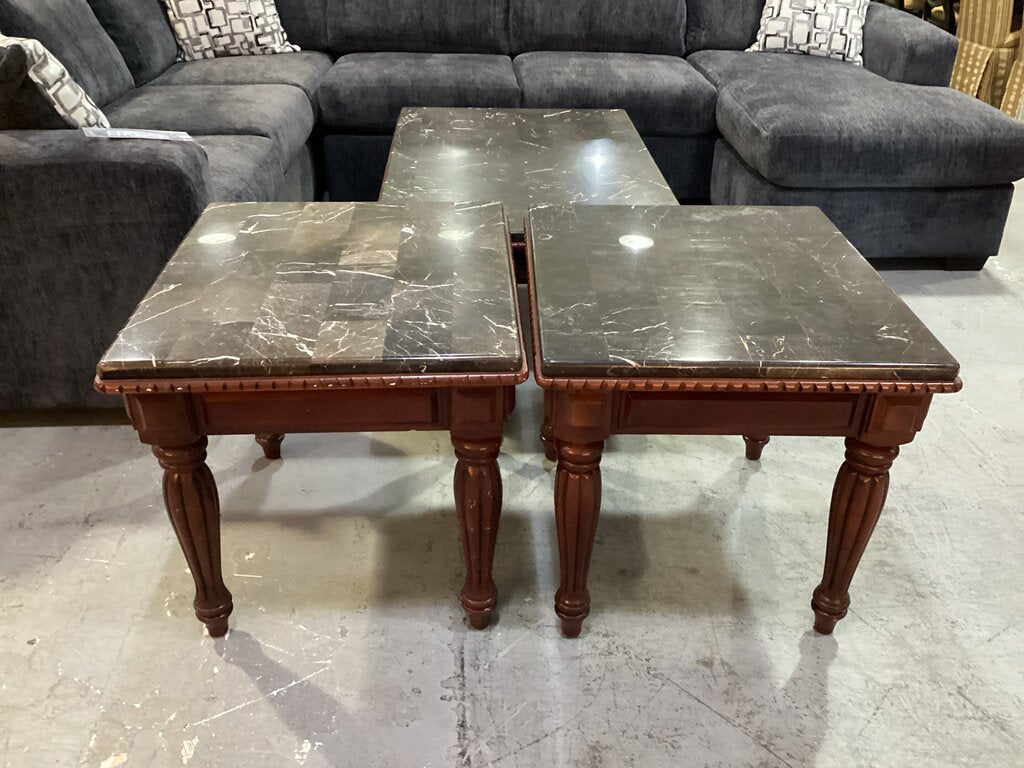 83704 - 3pc Marble Top Table Set 48x32x20, 26x23x25