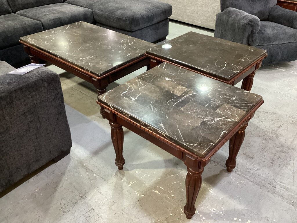 83704 - 3pc Marble Top Table Set 48x32x20, 26x23x25