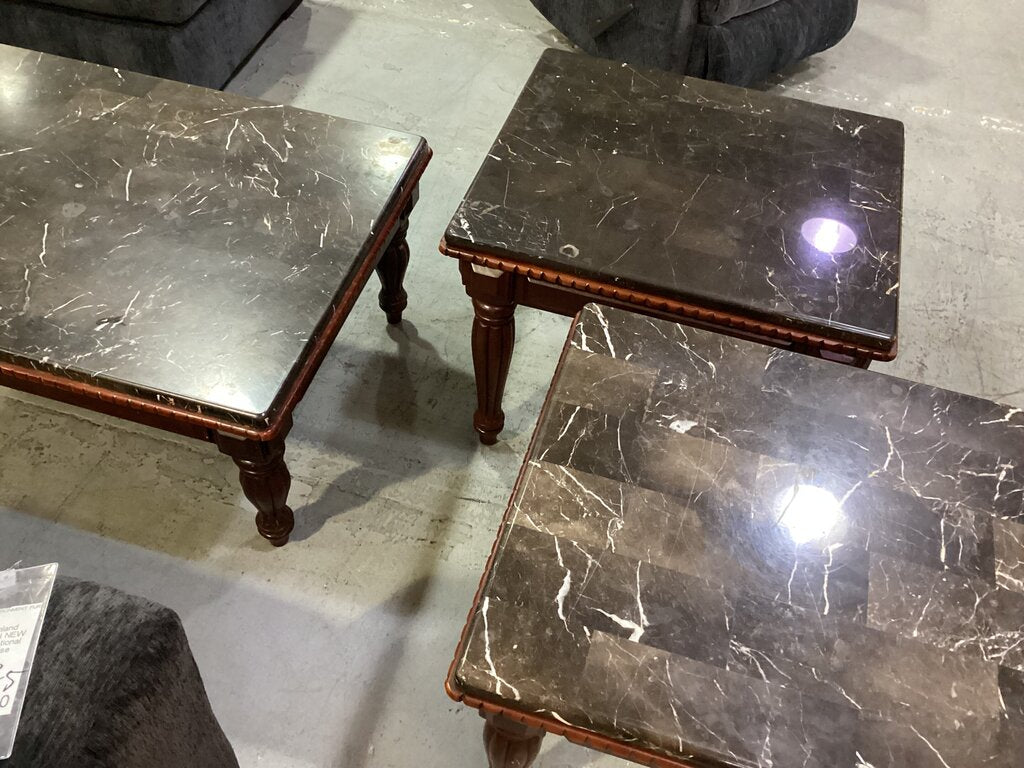 83704 - 3pc Marble Top Table Set 48x32x20, 26x23x25