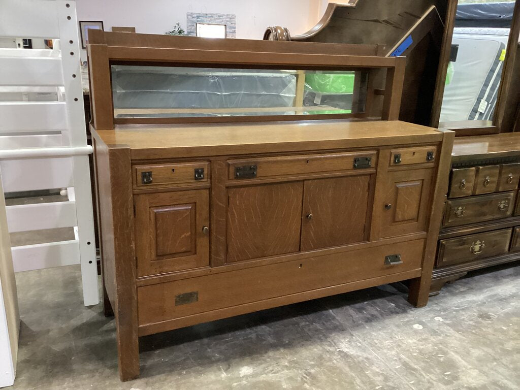 83858 - Vintage Tiger Oak Sideboard Buffet 66x24x39/58