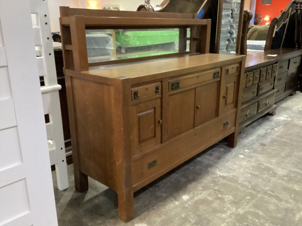 83858 - Vintage Tiger Oak Sideboard Buffet 66x24x39/58
