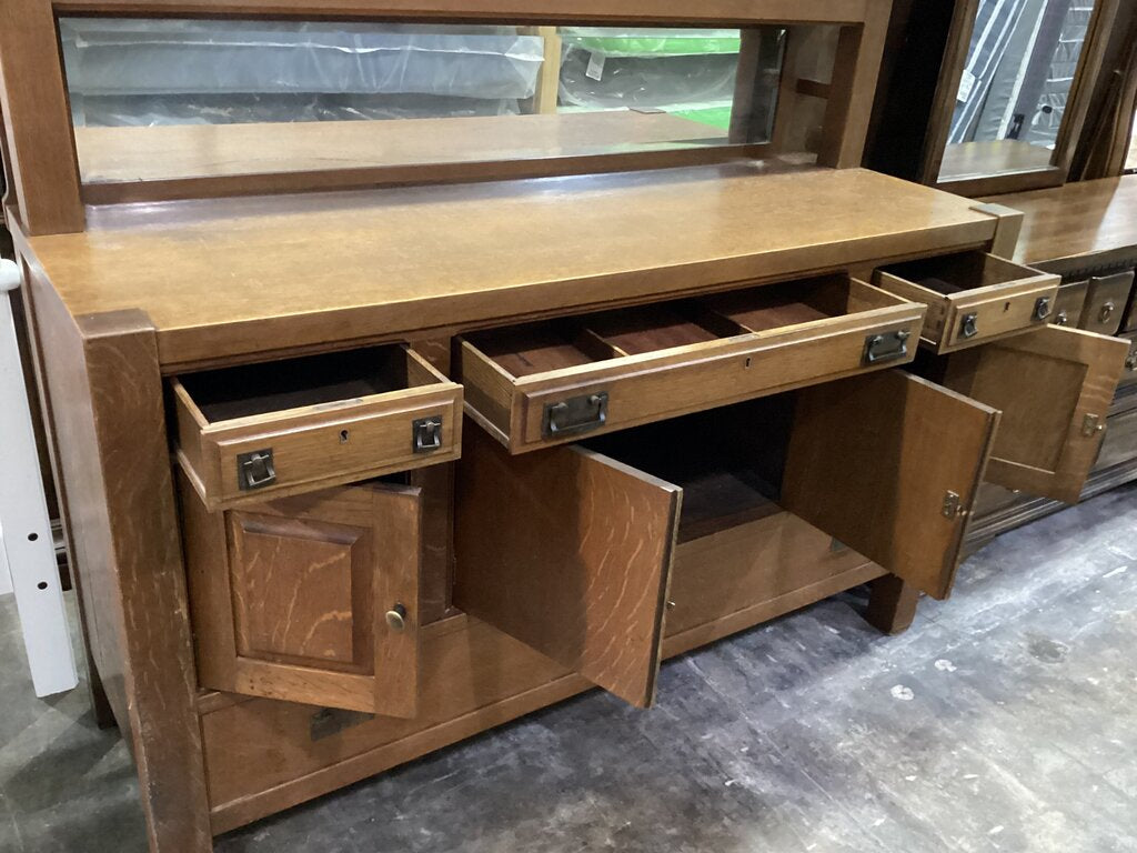 83858 - Vintage Tiger Oak Sideboard Buffet 66x24x39/58