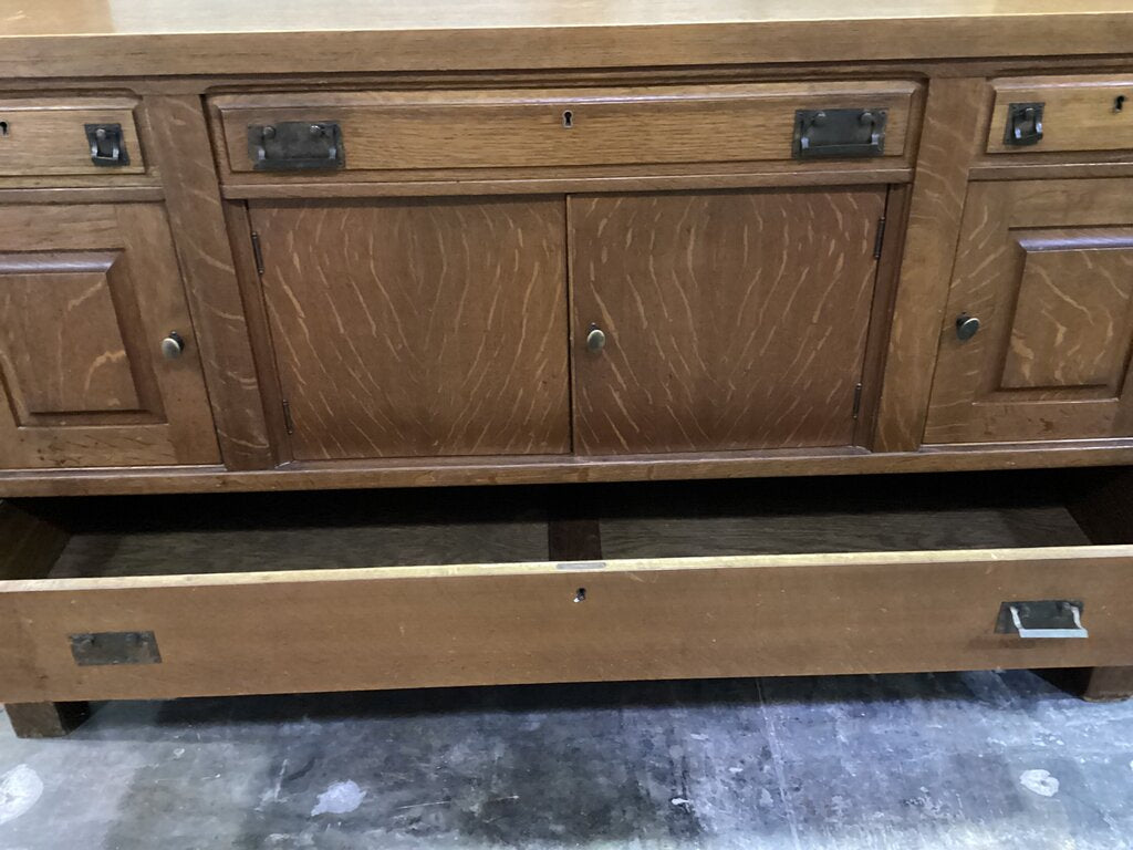 83858 - Vintage Tiger Oak Sideboard Buffet 66x24x39/58