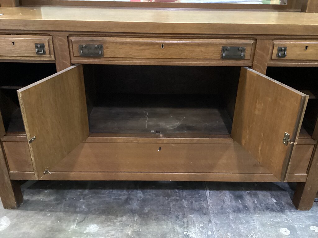 83858 - Vintage Tiger Oak Sideboard Buffet 66x24x39/58