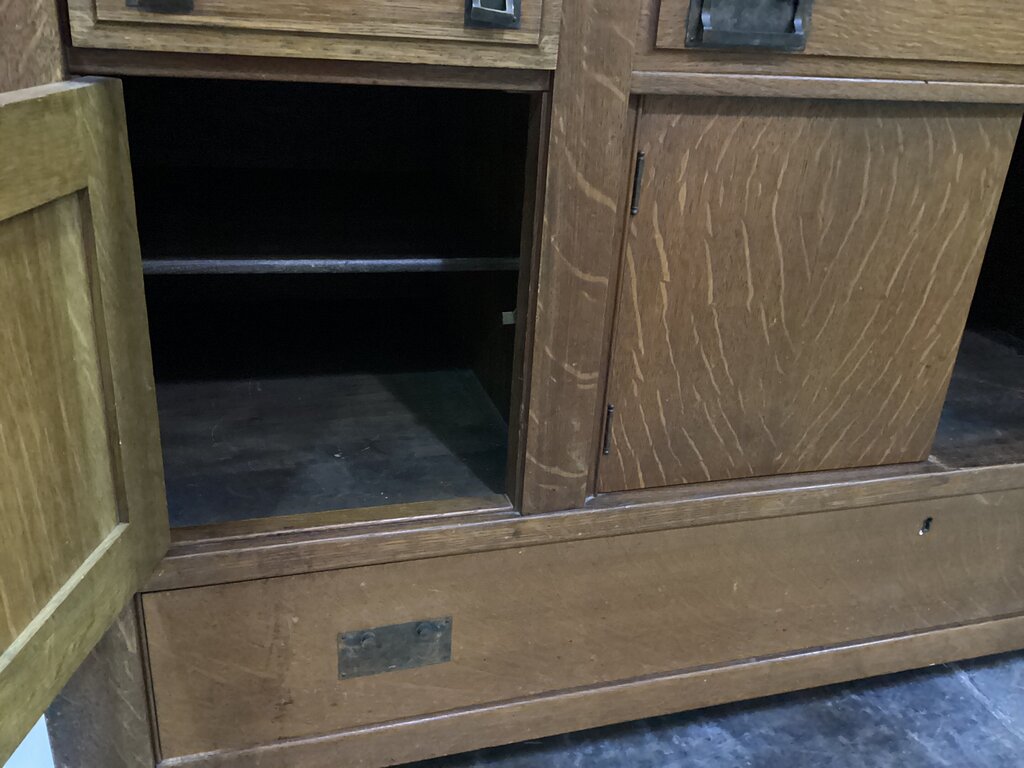 83858 - Vintage Tiger Oak Sideboard Buffet 66x24x39/58