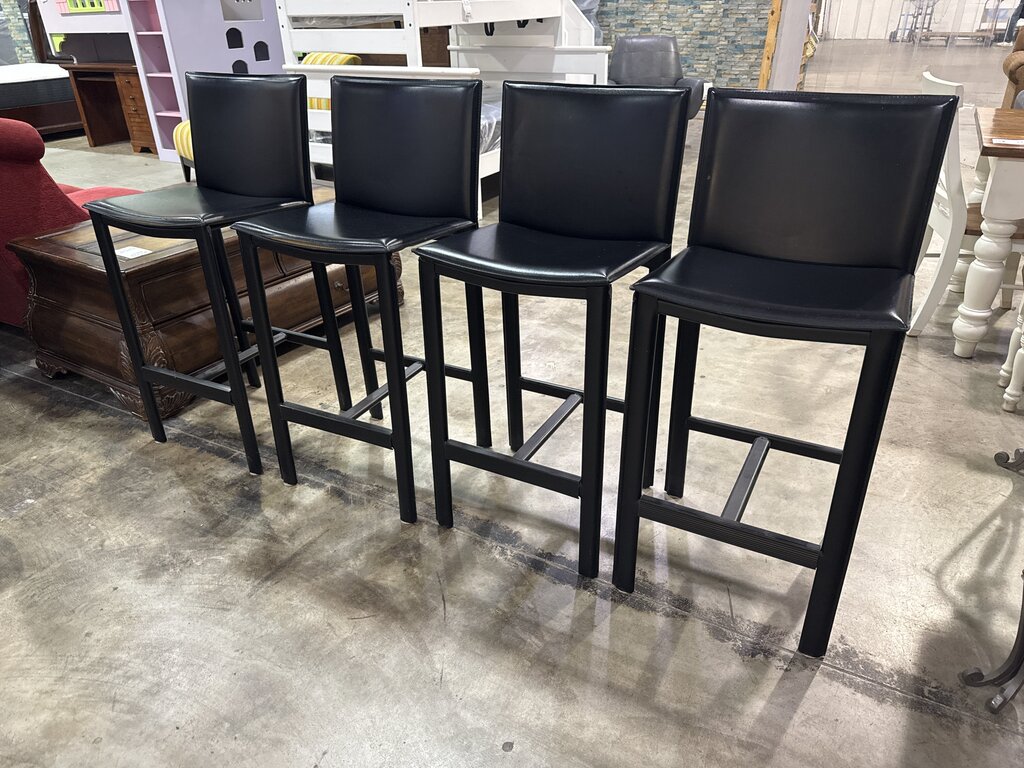 80648 - Set Of Four Italian Black Leather Barstools19x16x42
