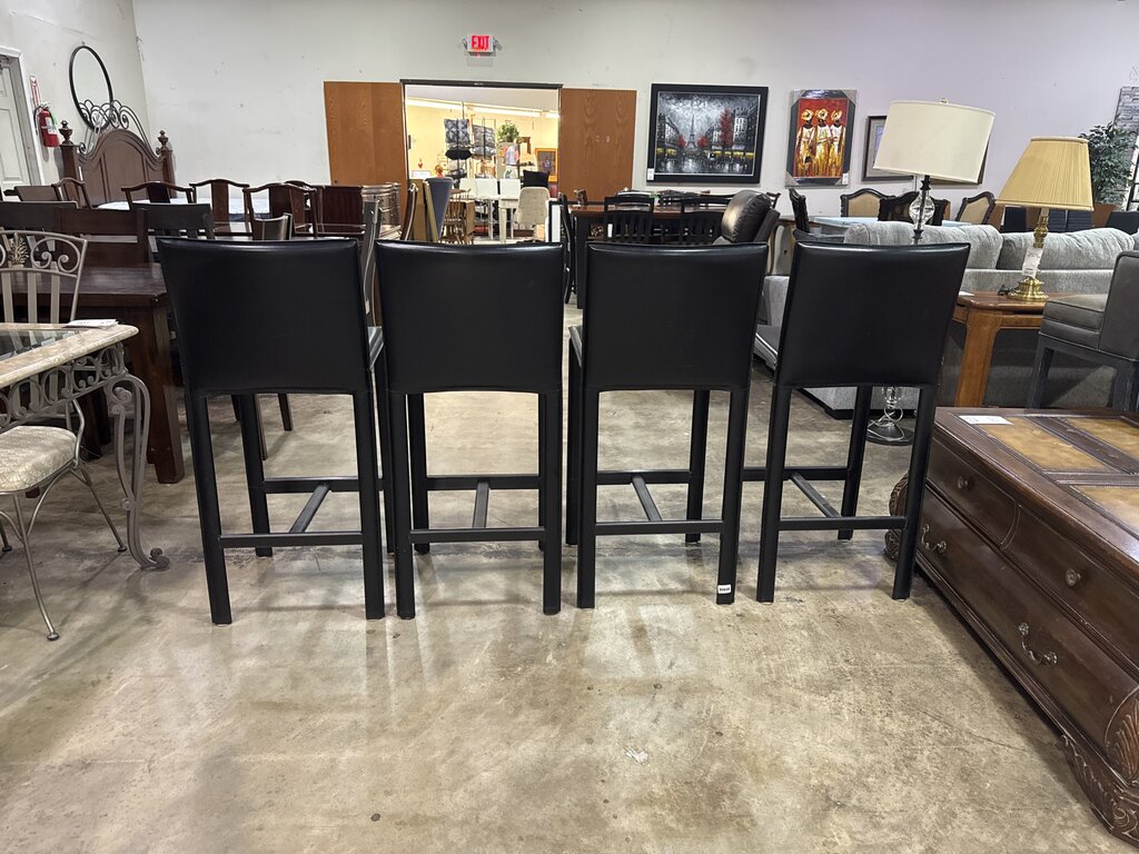 80648 - Set Of Four Italian Black Leather Barstools19x16x42