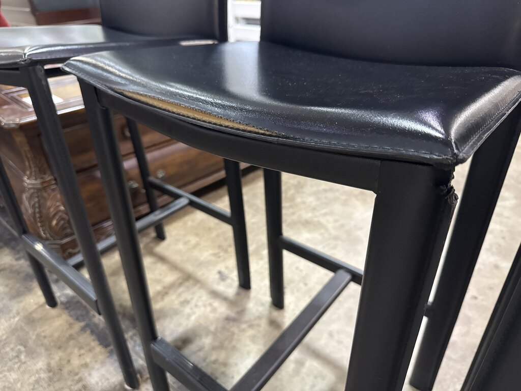 80648 - Set Of Four Italian Black Leather Barstools19x16x42