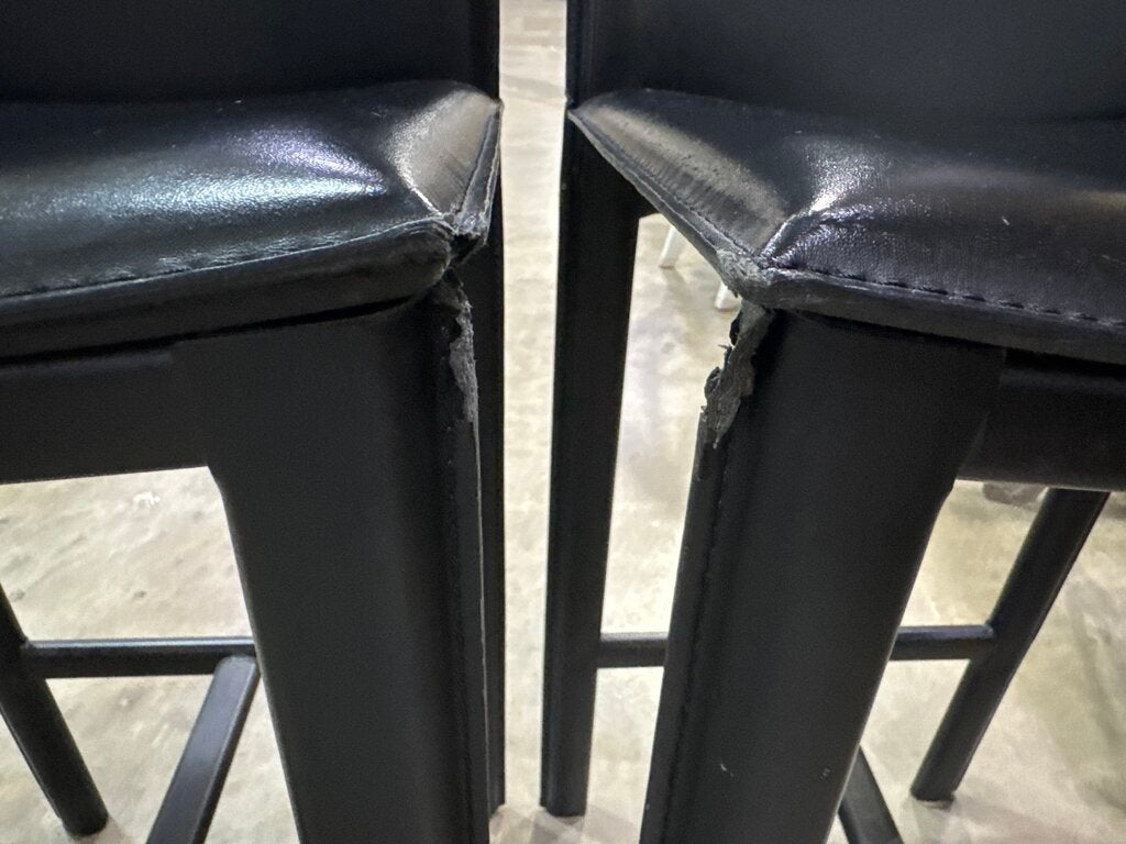 80648 - Set Of Four Italian Black Leather Barstools19x16x42