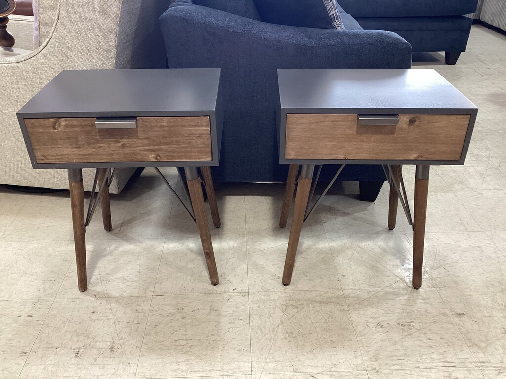 80802 Pair Of Jax Wood & Metal Accent Tables 14.0" L x 19.6" W x 23.8" H