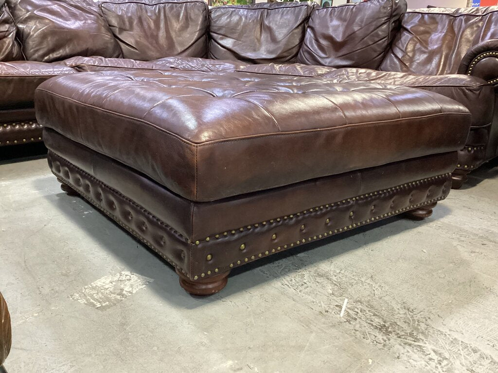 80821 - Brown Leather Nail Head Tufted Ottoman 45x45x18