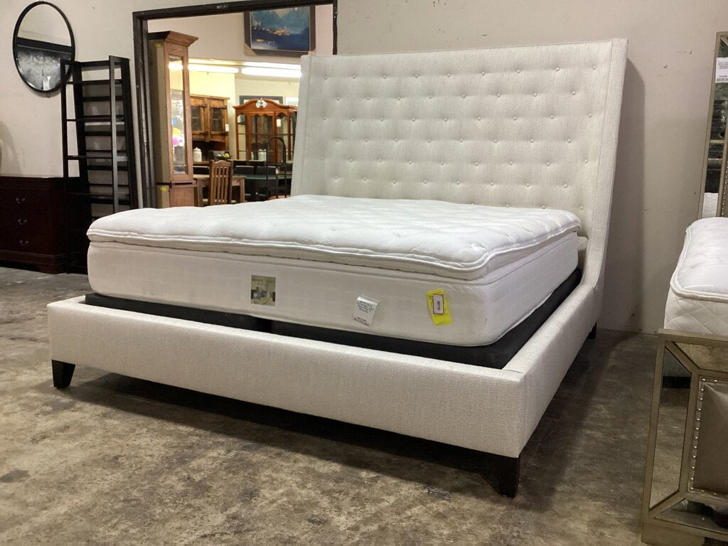 80793 - Bernhardt Interiors Maxime Wing Beige Hardwood Upholstered King Platform Bedframe 84x95x69