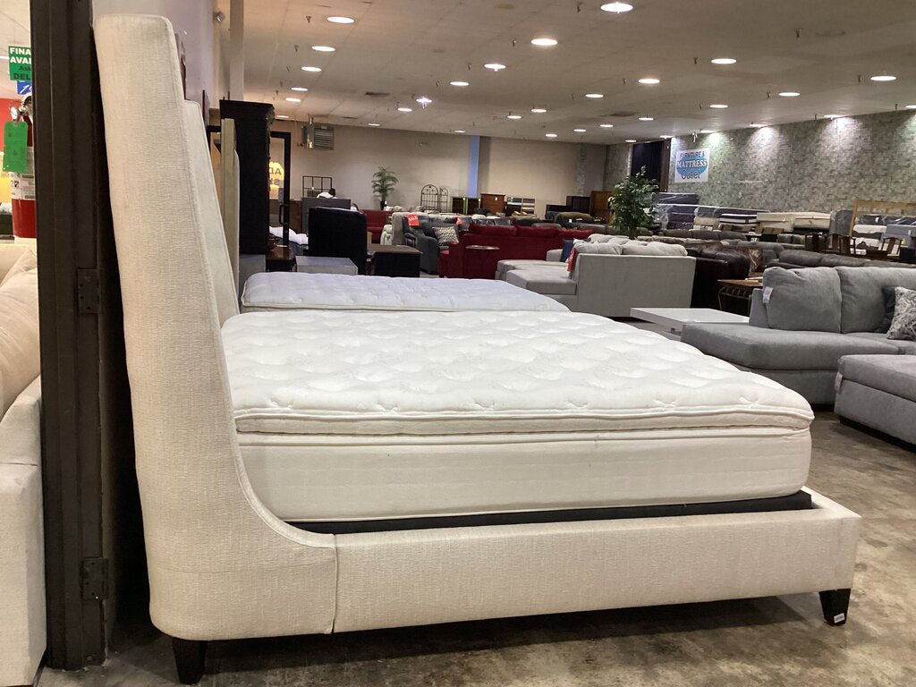 80793 - Bernhardt Interiors Maxime Wing Beige Hardwood Upholstered King Platform Bedframe 84x95x69