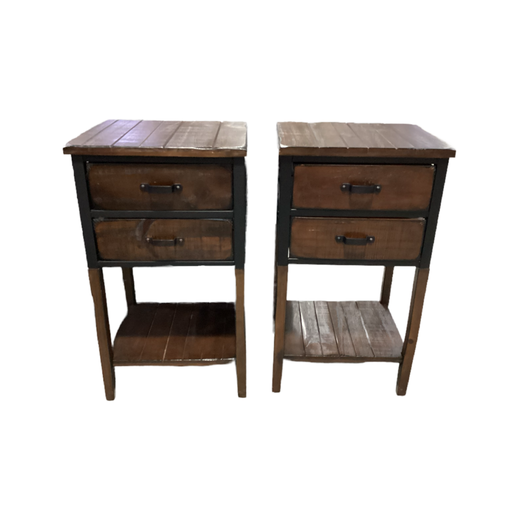 80797 - Pair Of Metal / Wood Side Tables 18x16x32