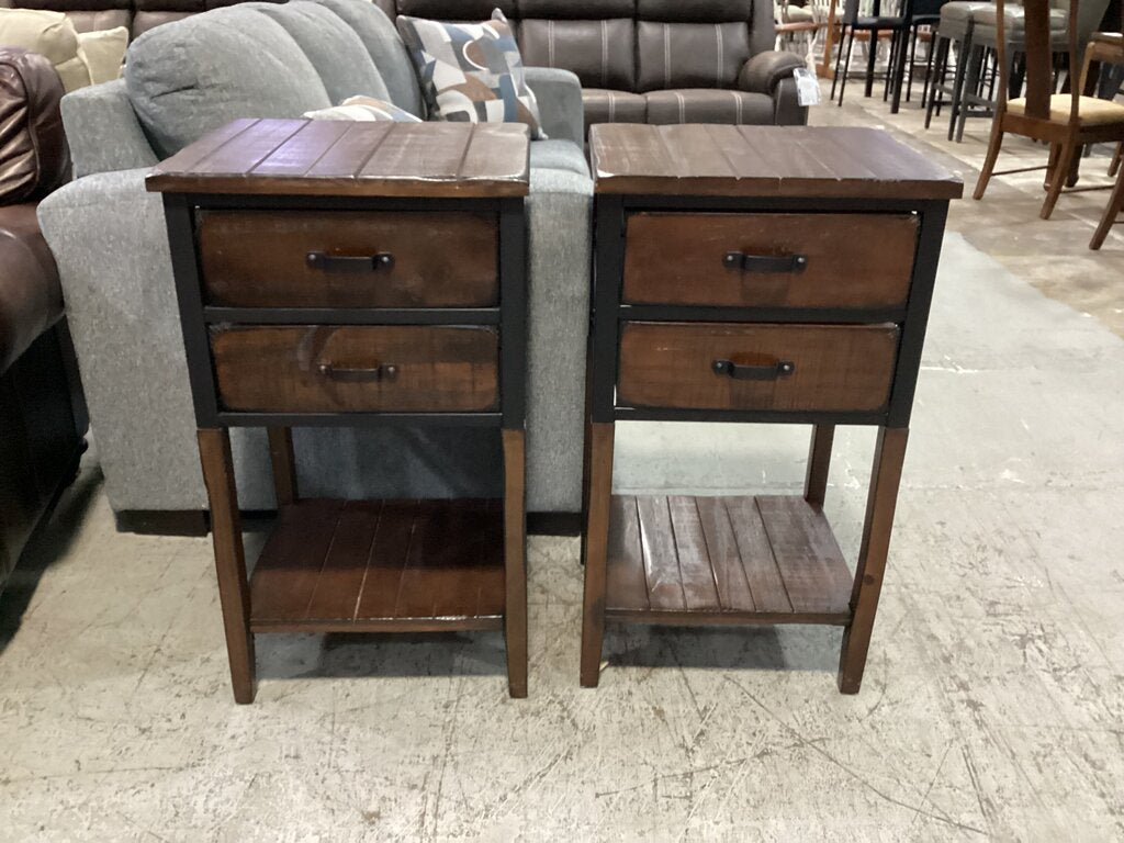 80797 - Pair Of Metal / Wood Side Tables 18x16x32