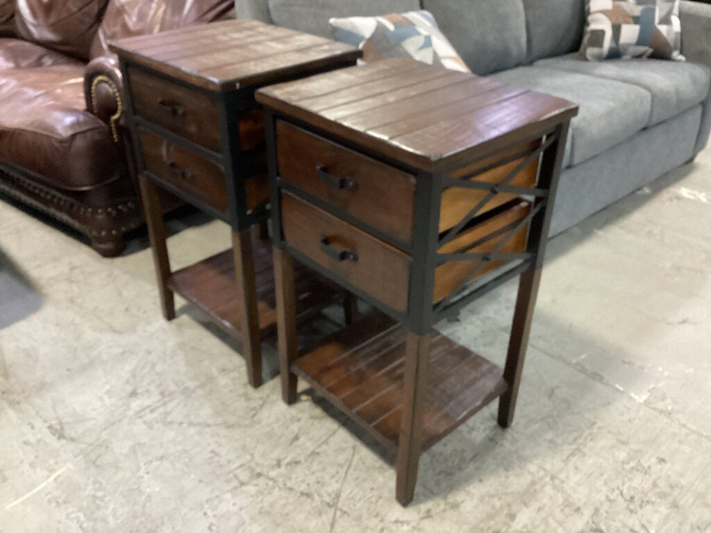 80797 - Pair Of Metal / Wood Side Tables 18x16x32