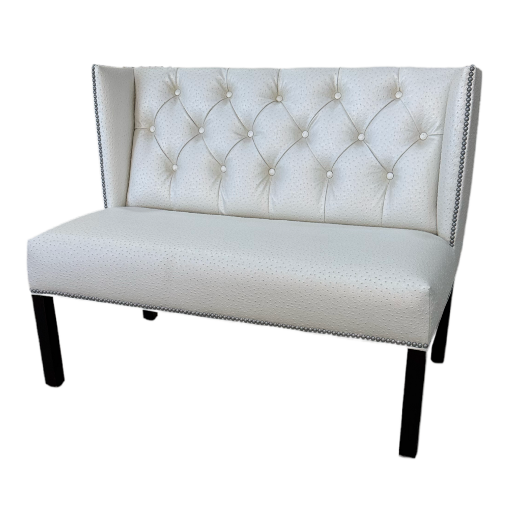 80860 - Pearl White Ostrich Embossed Settee Bench 45x45x36