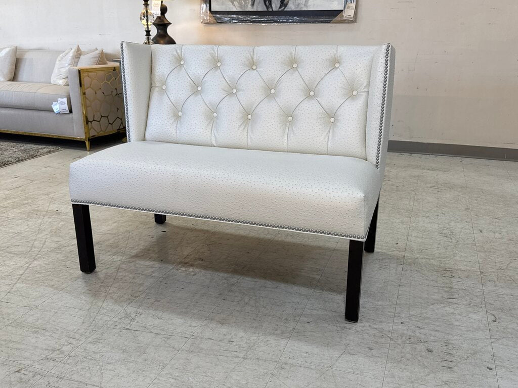 80860 - Pearl White Ostrich Embossed Settee Bench 45x45x36