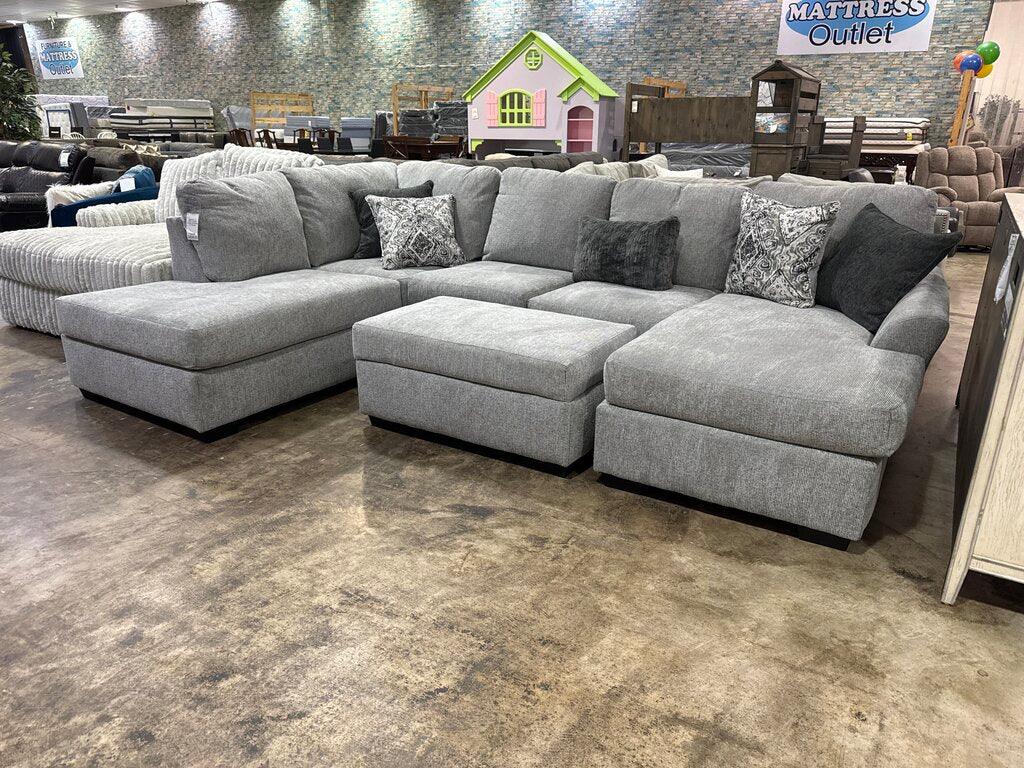 Signature Lt NEW Double Chaise Sectional & Ottoman (11030/12/16-6375) 131x87/65x39