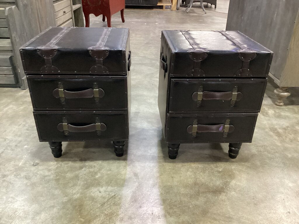 80941 Pair of Vintage Trunk 2 Drawer Side Tables 16x16x22